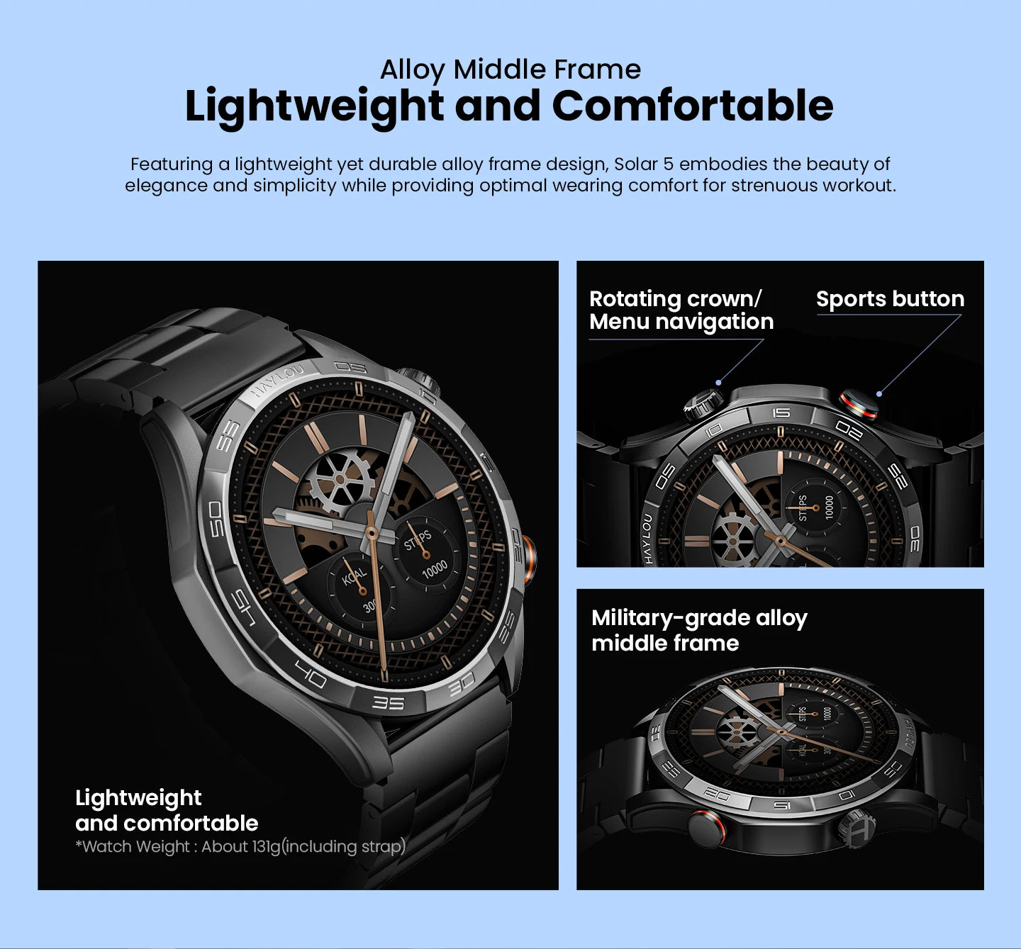 HAYLOU Solar 5 Smartwatch 1.58'' AMOLED Display 60Hz Refresh Rate 24H Health Monitoring Voice Calling 100+ Sports Modes Black/Silver