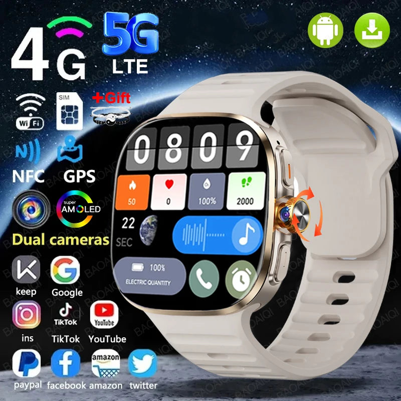 4G/5G Smartwatch 2.4 Inch HD AMOLED Screen 190° Rotary Camera GPS WiFi Android 10.0 Smart Watch with Heart Rate & Sleep Tracker