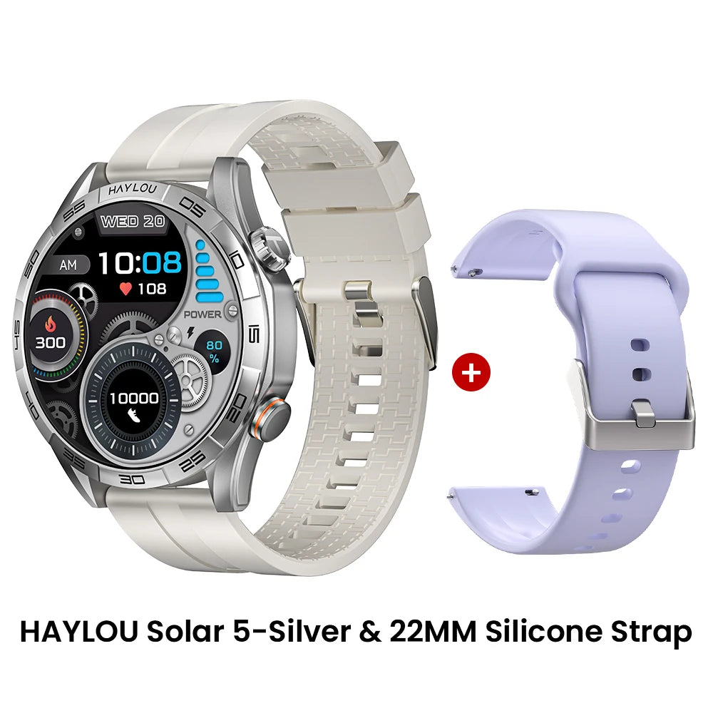 HAYLOU Solar 5 Smartwatch with 1.58'' AMOLED Display 60Hz Refresh Rate 24H Health Monitoring Voice Calling Sports Modes for Men Black/Silver