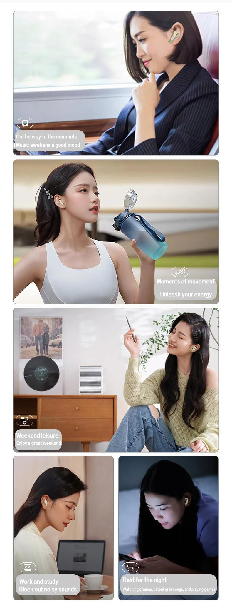Bluetooth Earphone Wireless Headphone HiFi Stereo Sport Gaming Headsets ENC HD-Calling Noise Reduction Earbuds For Xiaomi iPhone