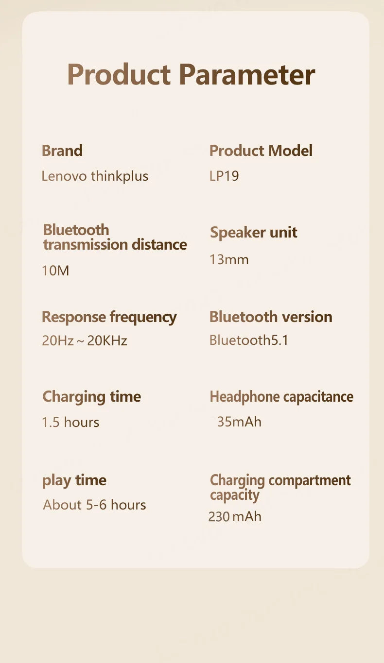 New Original Lenovo LP19  Bluetooth 5.1 Earphones TWS Sports Headphones Wireless In-Ear Earbuds Dual HD Microphone Headset
