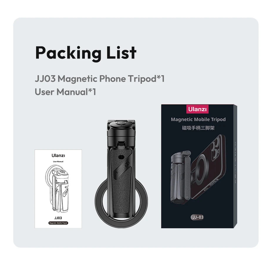 Ulanzi JJ03 Magnetic Phone Tripod Stand Wireless Selfie Stick Desktop Support Bluetooth for iPhone 16/15/14/13 pro Max with Grip