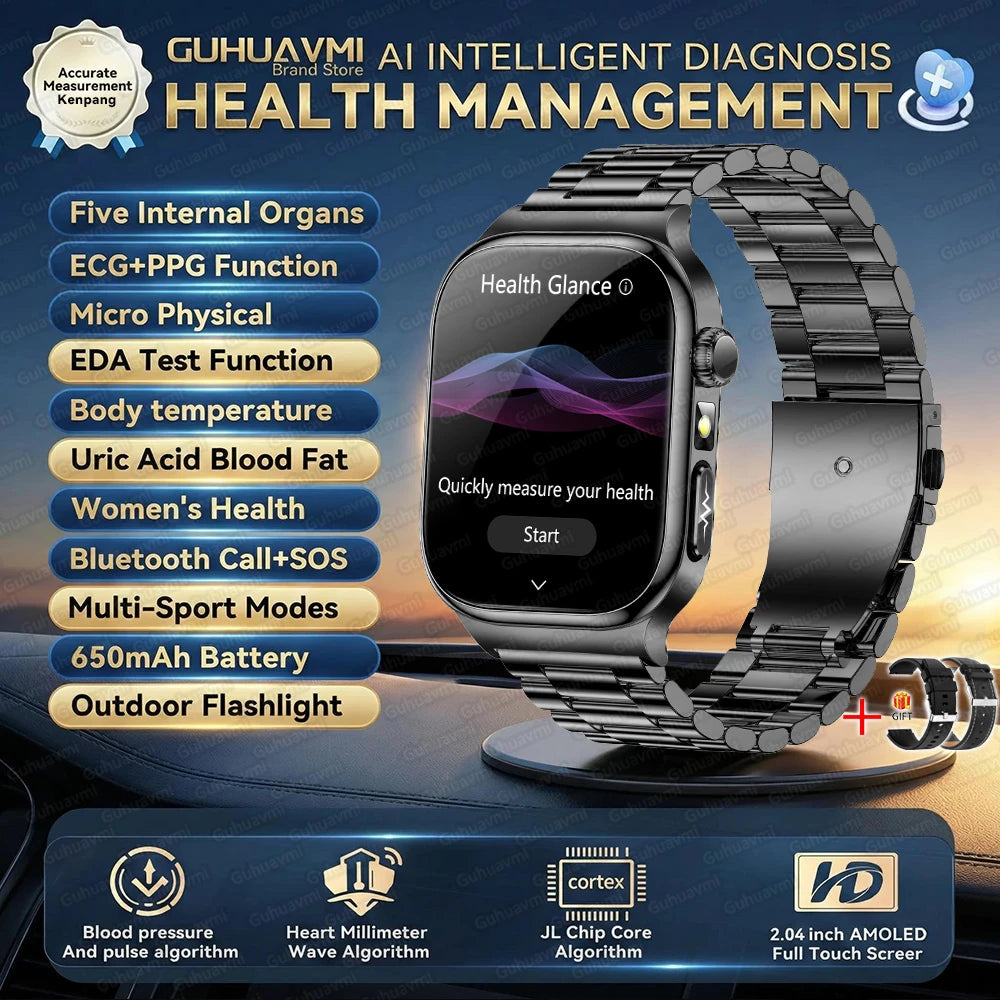 2026New Smart Watch Men Women AI Human Health diagnosis ECG+HRV Blood Pressure Uric acid Blood lipid Bluetooth Call Smartwatch