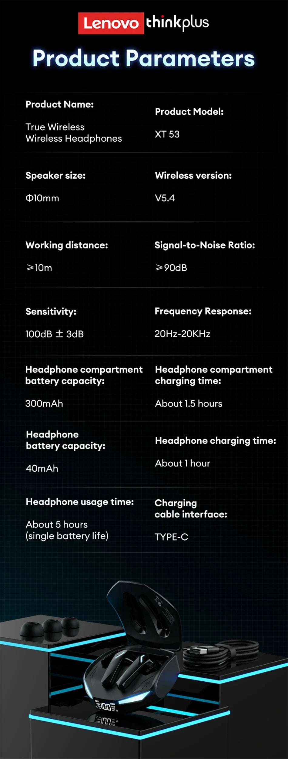New Lenovo XT53 Bluetooth V5.4 Earphones Ultra Low Latency With Long Standby Headphones HD Call Dolby Stereo Sound Music Earbuds