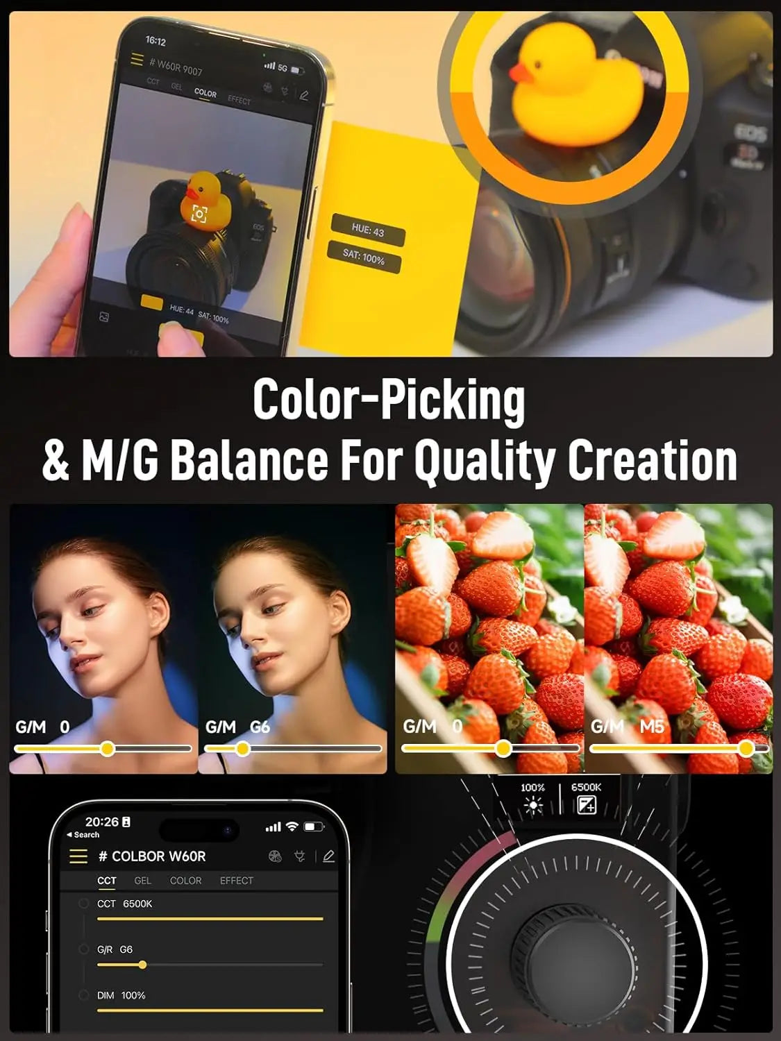 COLBOR W60/W60R/W100/W100R COB LED Video Light – 60W/100W Portable Photography Lighting, Handheld Pocket Fill Light for Outdoor Shooting