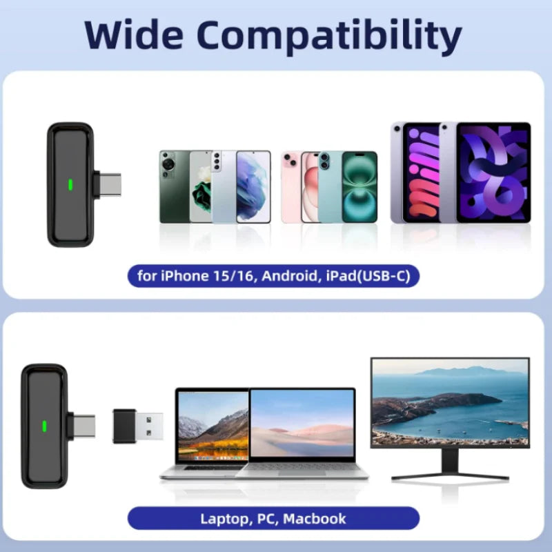 NPTCL Wireless Lavalier Microphone for iPhone Android Phone - USB Type C Mini Microphone with 24H Charging Case Noise Reduction