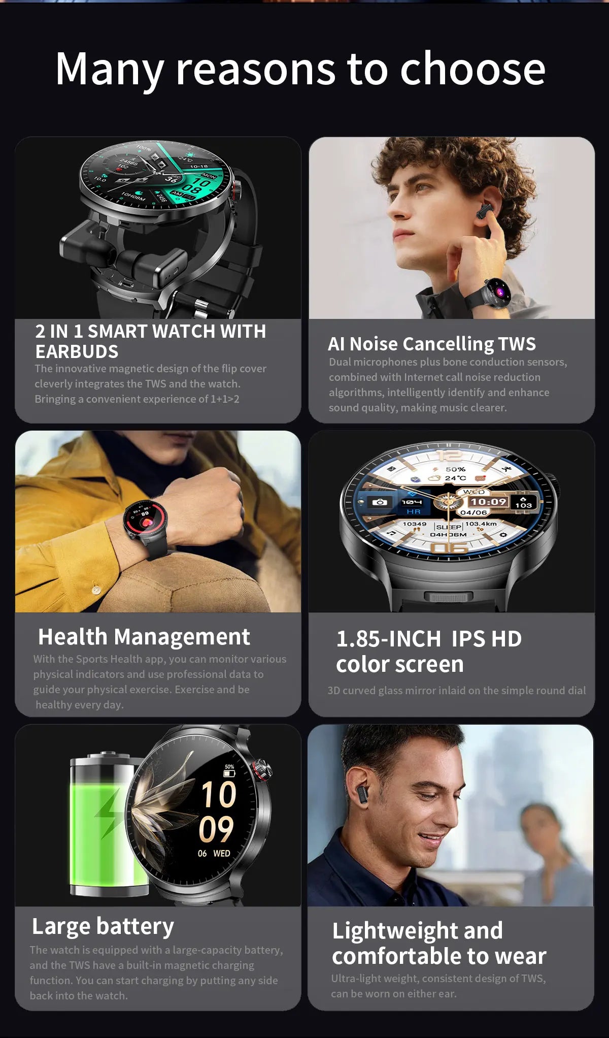2026 T-REX3 New 2 in 1 Smartwatch With Earbuds Smartwatch TWS Bluetooth Earphone Heart Rate Blood Oxygen Monitor Sports Watch