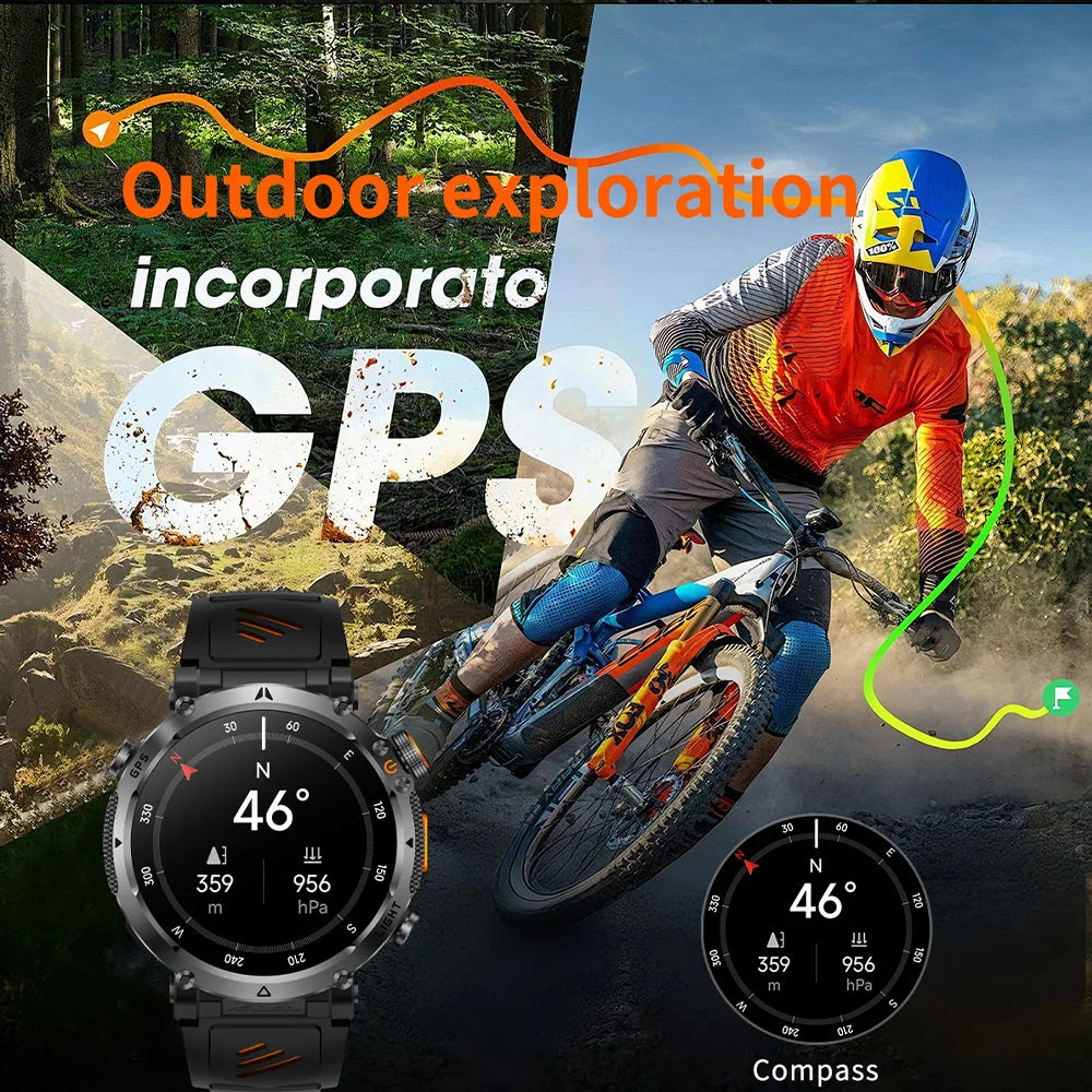 2026 New Military GPS Sports Smart Watch Men Compass 3ATM Waterproof Swim Fitness Tracker AMOLED HD SmartWatches 850Mah Battery