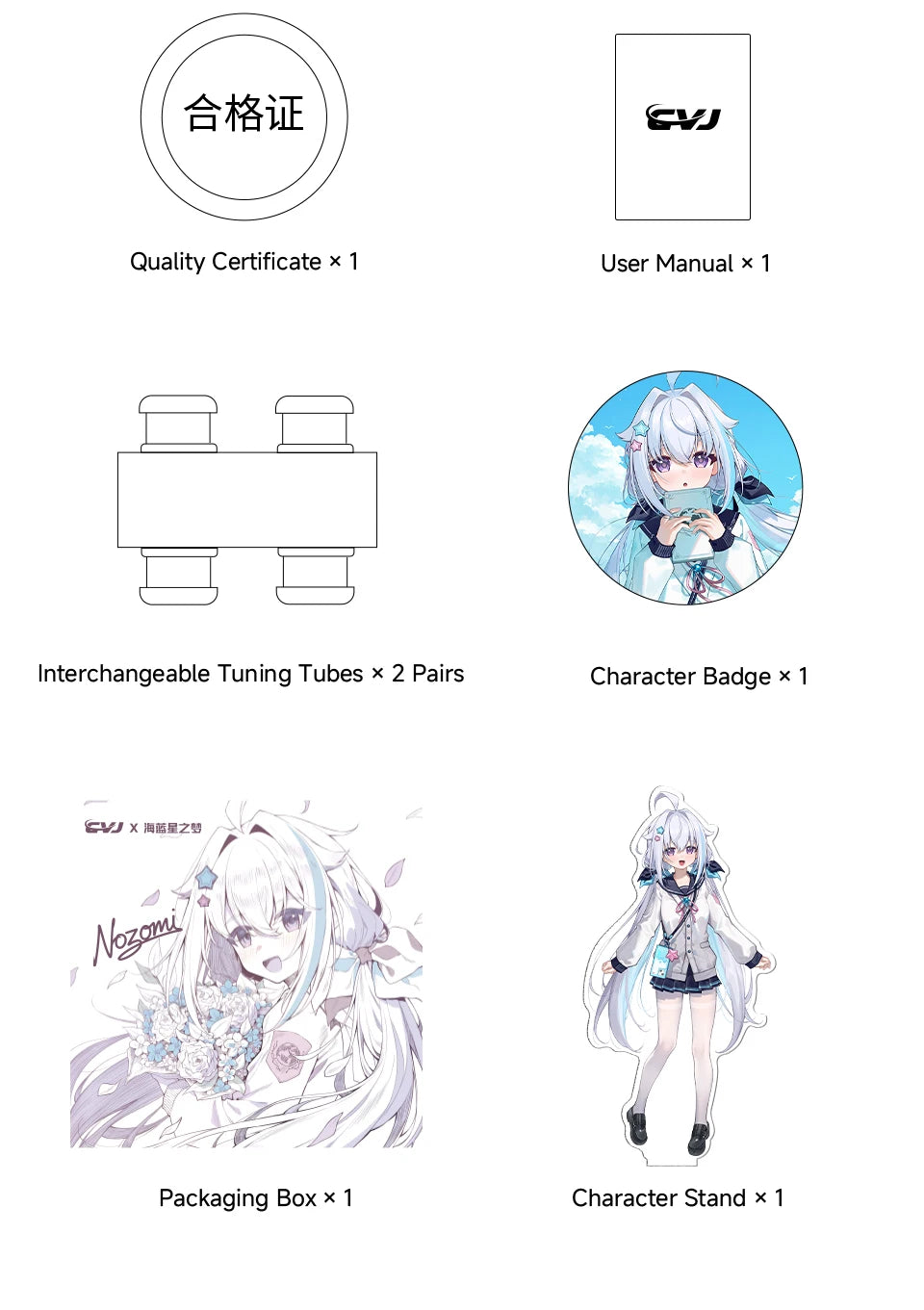CVJ NOZOMI In-Ear Earphones 2DD+1PD New Planar 3 Unit HIFI Earbuds Interchangeable Panel Nozzle (Anime Collaboration)