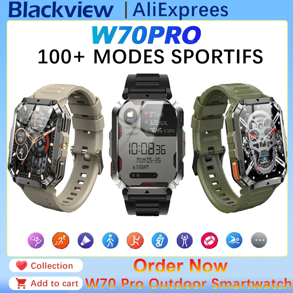 2025 New W70 Pro Outdoor Smartwatch 900mAh 2.01'' TFT HD Screen Waterproof Women Men Watches with Emergency Lighting Compass