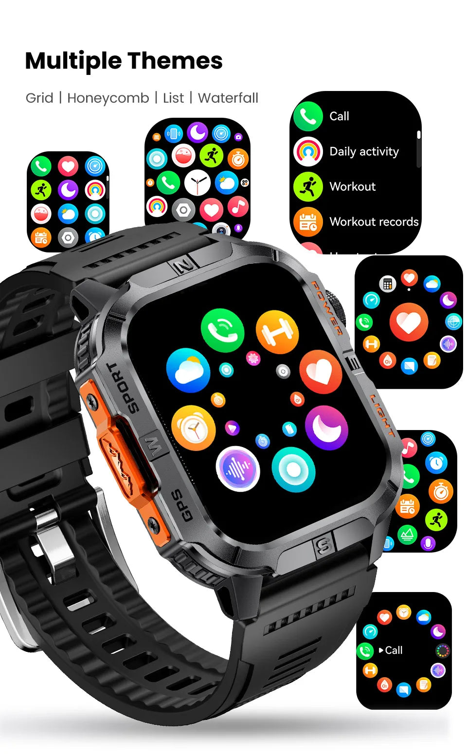 2.01-HD AMOLED GPS Smart Watch 3ATM Waterproof Built-in Dual-band GNSS Altitude Compass Military Sport Smartwatch Men 2025 New