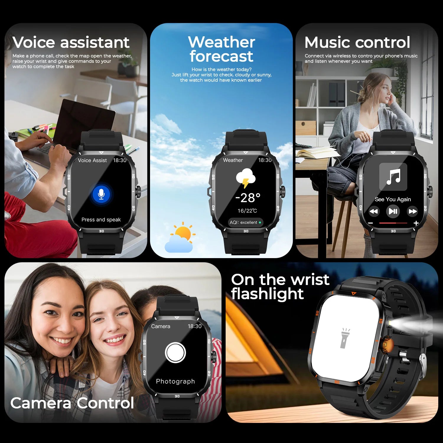 2025 NEW Military Smartwatch 2.01'' HD Screen Bluetooth Call Waterproof Outdoor Sports Fitness Tracker for Android/iOS Men