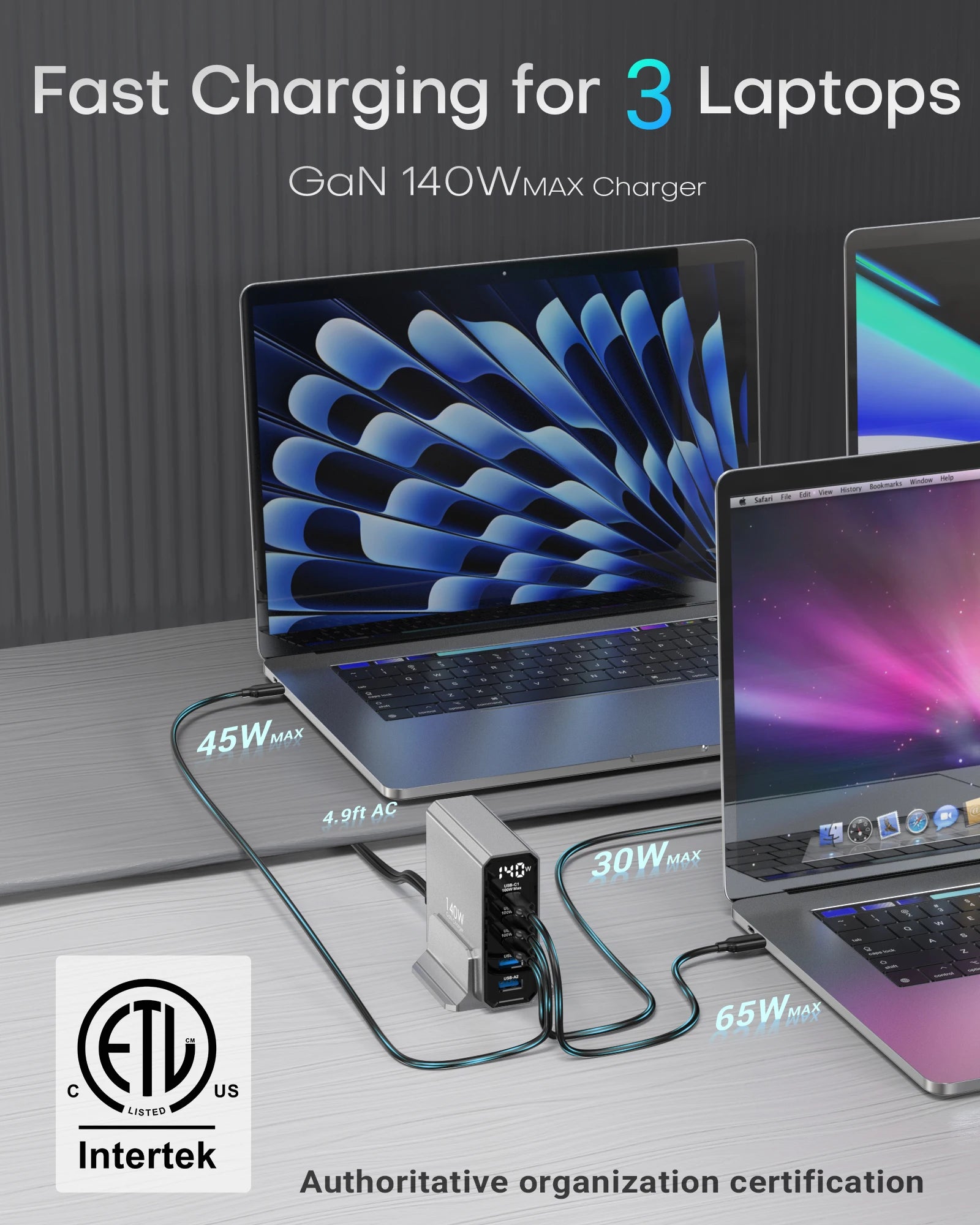 140W USB C 5-Ports Charging Station with Display