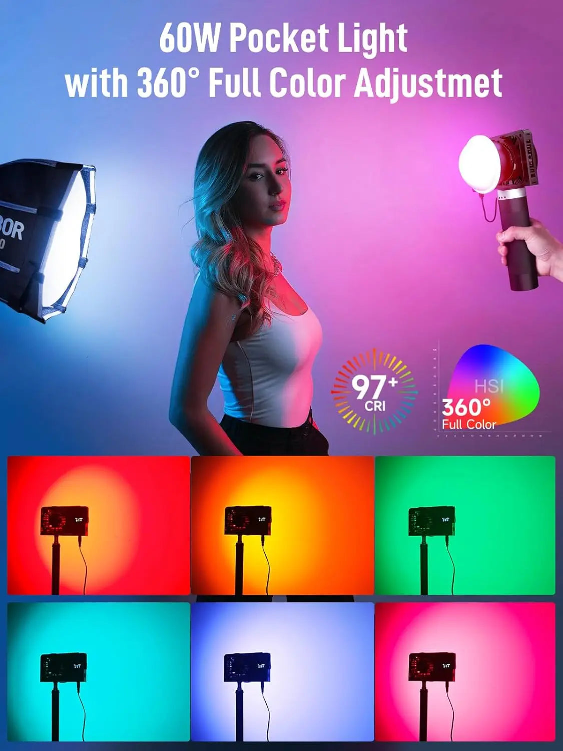COLBOR W60/W60R/W100/W100R COB LED Video Light – 60W/100W Portable Photography Lighting, Handheld Pocket Fill Light for Outdoor Shooting