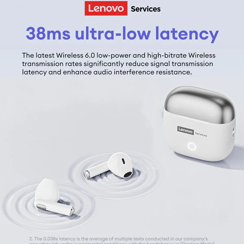 Lenovo Original Wireless Earphones Bluetooth 6.0 Long Battery Life Music Gaming Headphones HiFi Stereo Sound HD Call IP54 Earbud