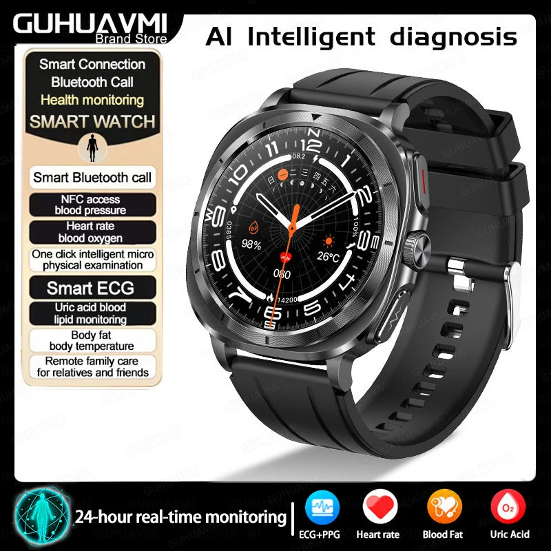 New Health Watch Uric Acid Blood Pressure Blood oxygen Body Analysis Body Fat SmartWatch ECG+PPG Bluetooth call Clock Women Men