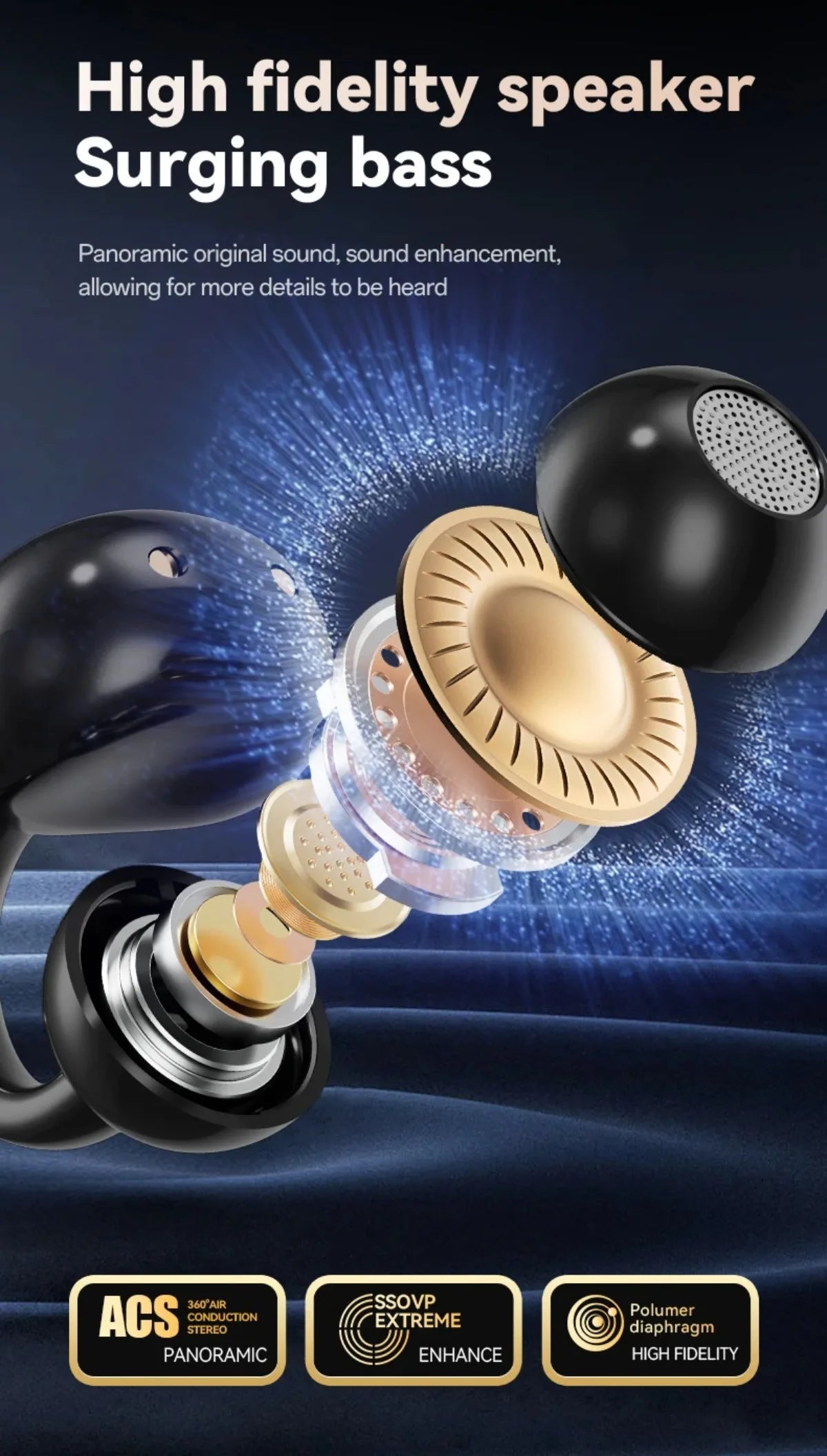 Wireless Ear Clip Earphones with Touch Screen 144 Languages AI Real Time Translation Headphones Smart Bluetooth 5.4 Earbuds