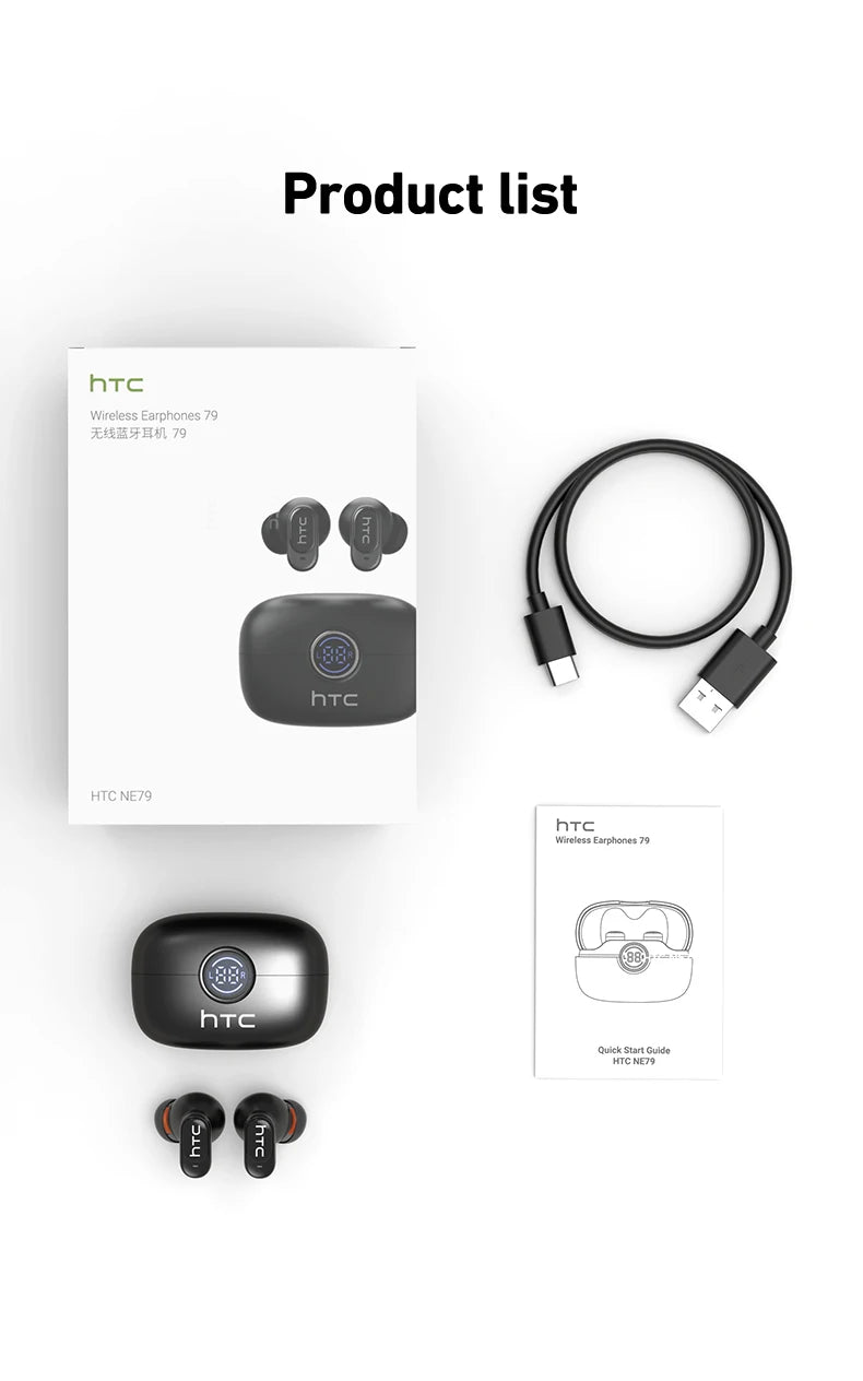 HTC NE79 TWS Wireless Bluetooth Earphones: AI Translator Earbuds Noise Cancellation Long Battery Life Premium Audio Headphones