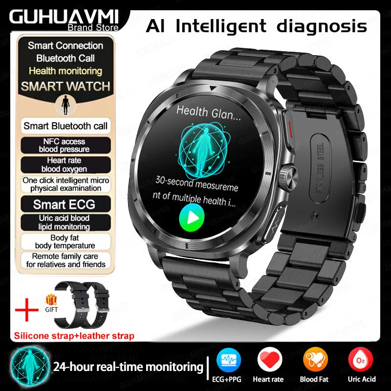 New Health Watch Uric Acid Blood Pressure Blood oxygen Body Analysis Body Fat SmartWatch ECG+PPG Bluetooth call Clock Women Men