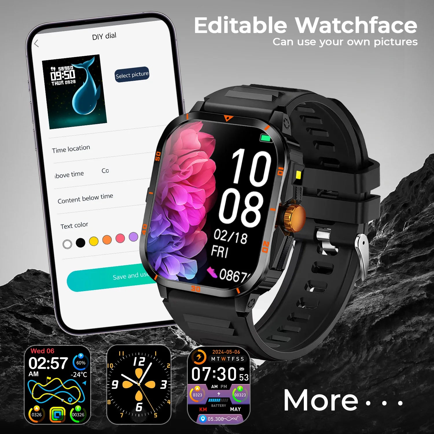 2025 NEW Military Smartwatch 2.01'' HD Screen Bluetooth Call Waterproof Outdoor Sports Fitness Tracker for Android/iOS Men