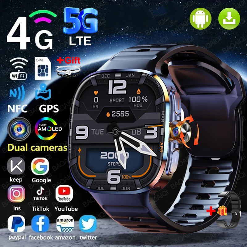4G/5G Smartwatch 2.4 Inch HD AMOLED Screen 190° Rotary Camera GPS WiFi Android 10.0 Smart Watch with Heart Rate & Sleep Tracker
