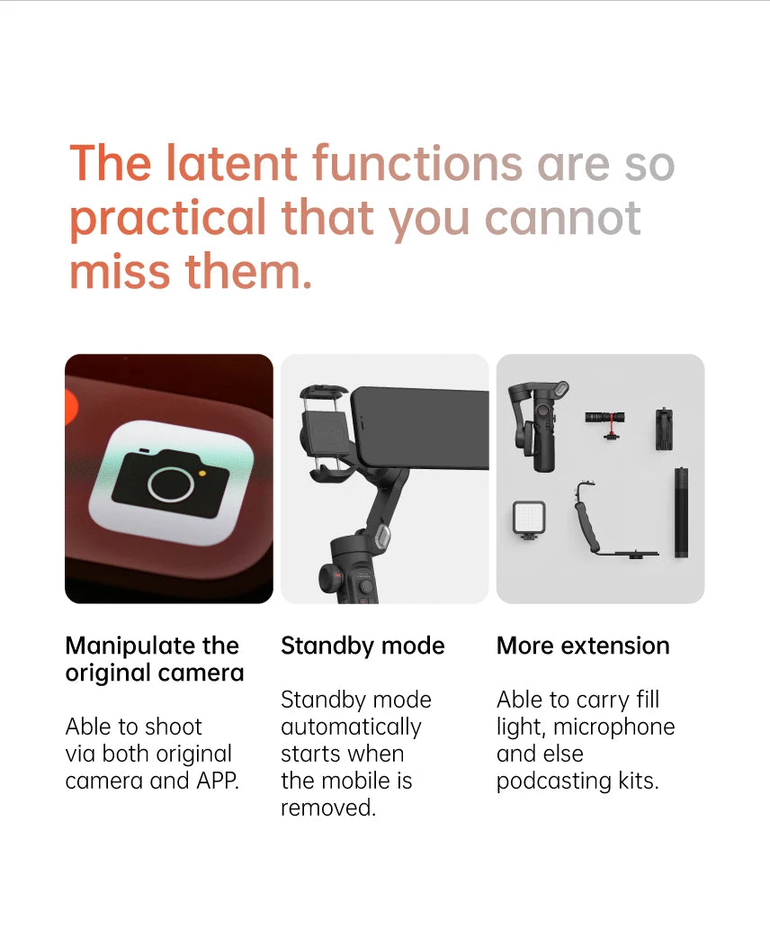 AOCHUAN 3-Axis Handheld Gimbal Stabilizer SmartXE for iPhone Android AI Face Tracking TikTok Vlog Smartphone Camera Stabilizer