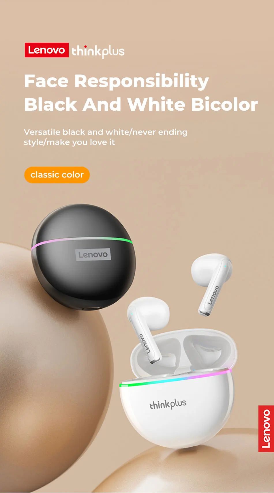 Lenovo XT97 Bluetooth Wireless Headphones With Flash Led Light  Bluetooth Earphone Wireless Earbuds Headsets With Microphones