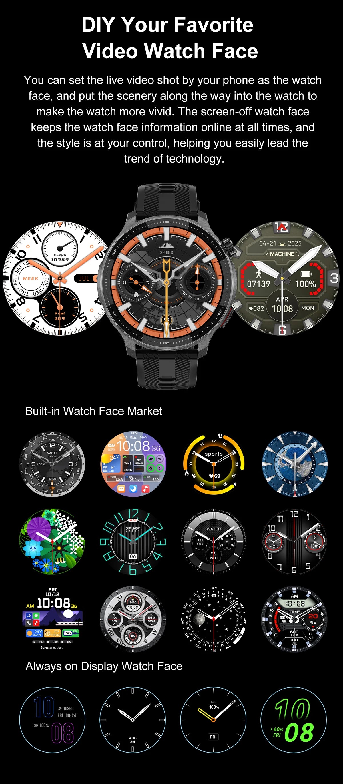 NEW GPS Offline Maps Smart Watch 1.43" AMOLED Military Sports Smartwatch 4GB Memory Video Player 30m Swim Waterproof Bracelet