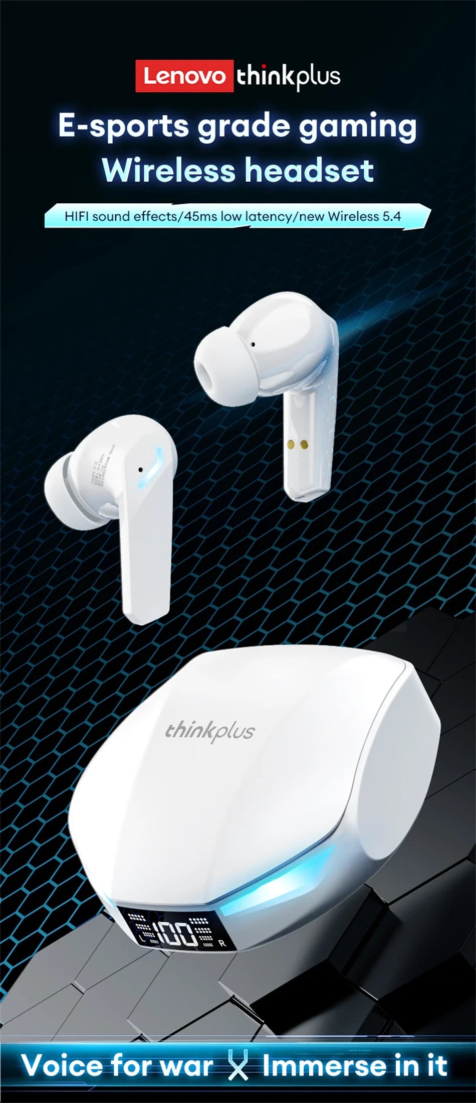 New Lenovo XT53 Bluetooth V5.4 Earphones Ultra Low Latency With Long Standby Headphones HD Call Dolby Stereo Sound Music Earbuds