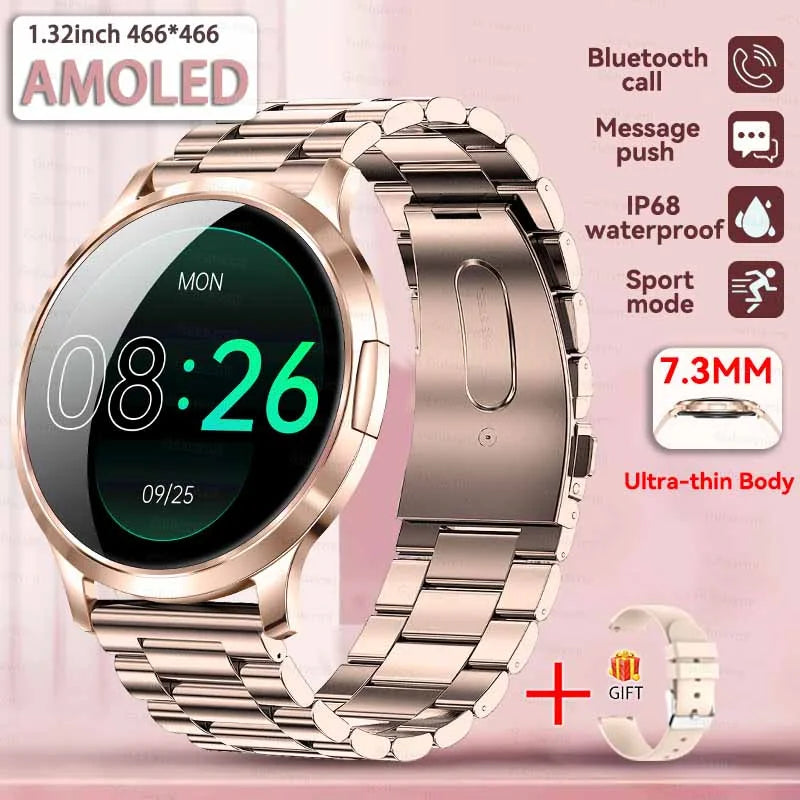 2025 New 1.32inch AMOLED Smart Watch Women GPS Trajectory Heart Rate Bluetooth Call Always Display Lady Smartwatches Men For IOS
