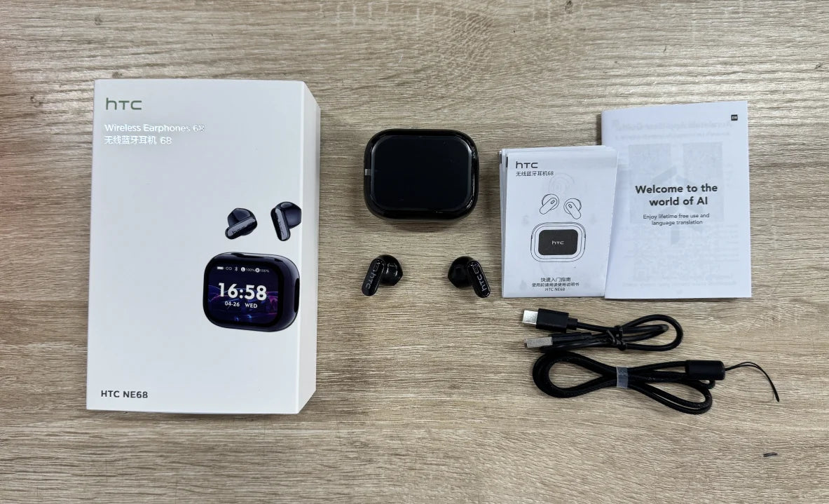 New HTC NE68 TWS Earbuds Bluetooth 6.0 Smart Touchscreen Case 134-Language AI Translator ANC IPX5 Waterproof 48H Playtime
