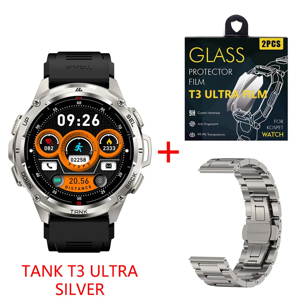 KOSPET TANK T3 Ultra GPS Smart Watch For Men Altimeter Compass Barometric 470mAh 60 Days Battery Bluetooth Call IP69K Waterproof
