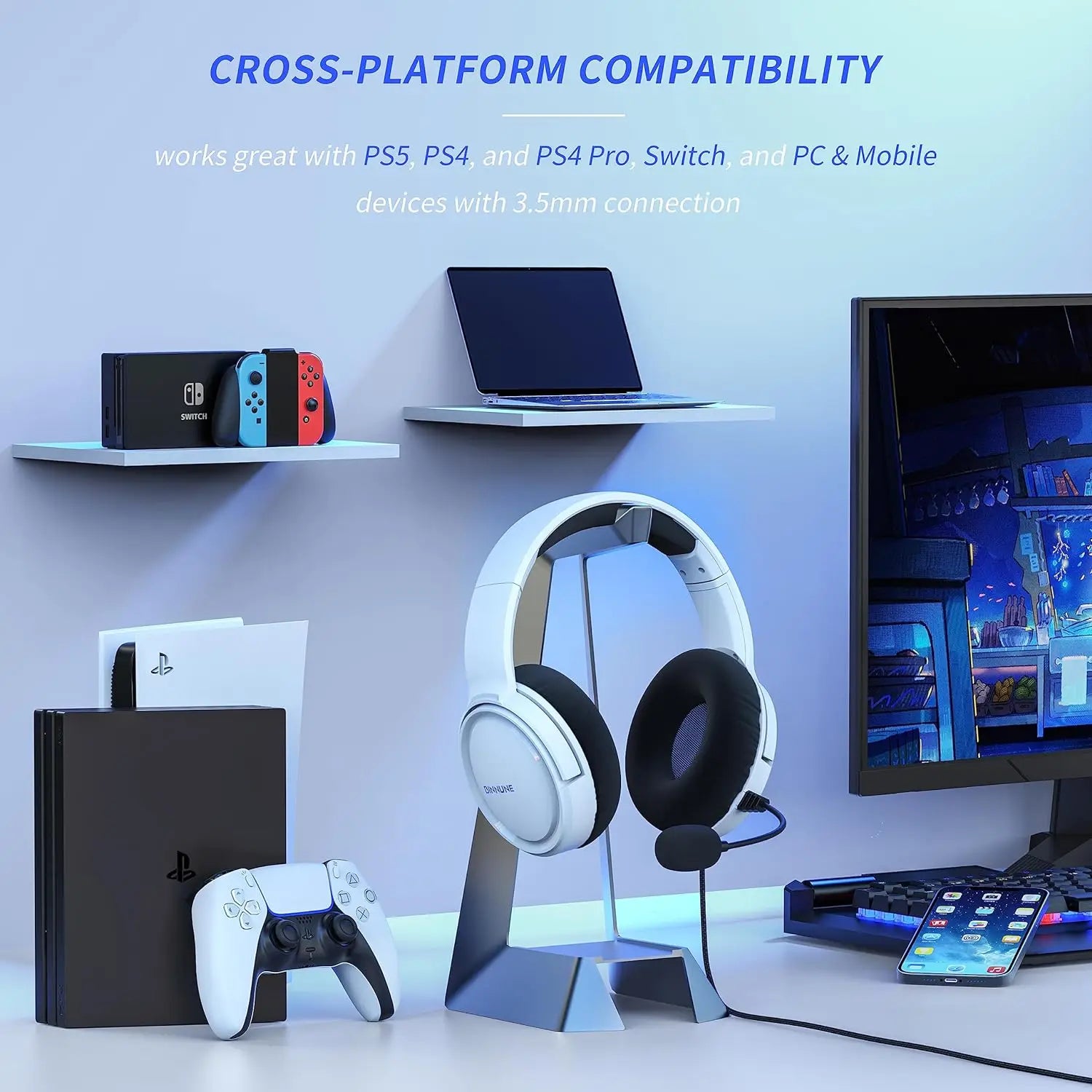 BINNUNE Gaming Headset with Microphone, Wired Gaming Headphones for PS5 PS4 Xbox Series X|S Xbox One PC Nintendo Switch, Noise Cancelling, Stereo Sound
