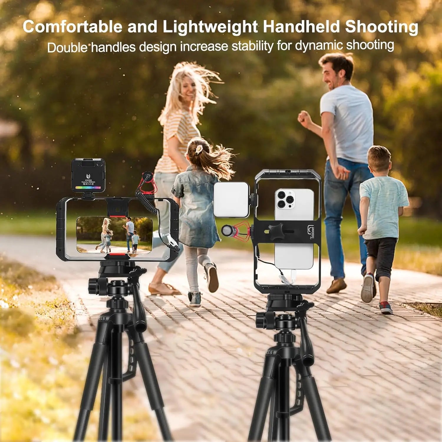 Smartphone Video Rig Hand Grip Stabilizer for iPhone 15/14/13/12 pro Max Android with Cold Shoe Filmmaking Vlogging Case