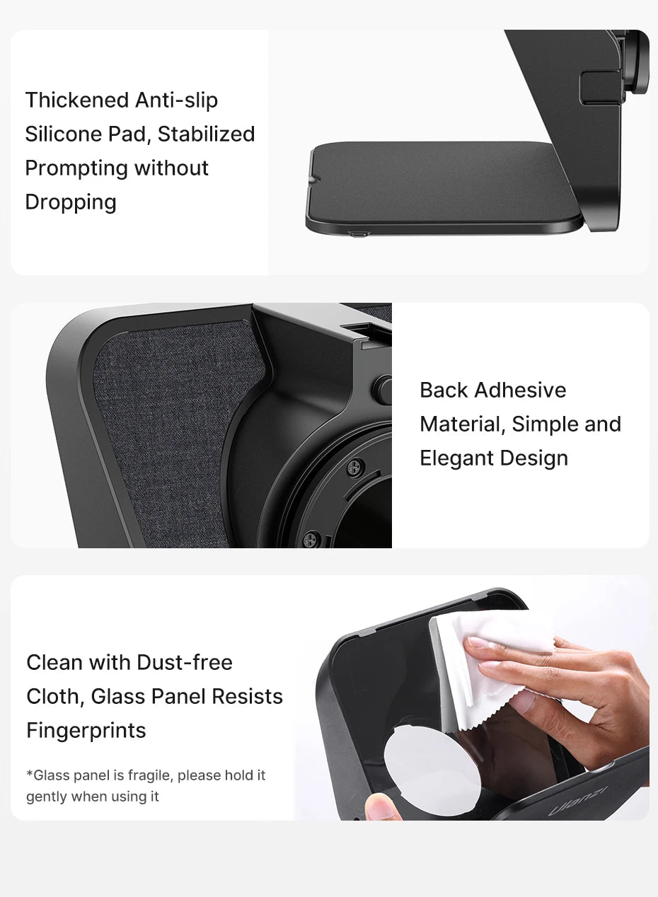 Ulanzi RT02 Portable Mini Teleprompter for Tablets DSLR Camera & Phone - Live Streaming Vlog Recording Teleprompter with Phone Clamp & Remote Control Support