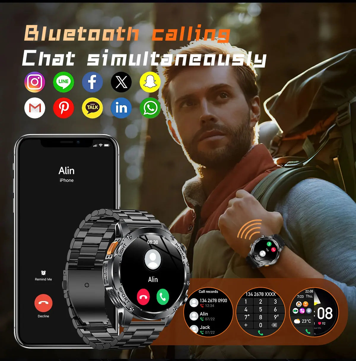 2026 New TREX3 1000mAh Large Battery Durable Adult Smart Watch Sports Fitness Waterproof LED Flashlight Call Smartwatchs For Men