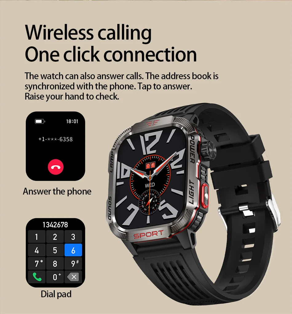 2026 Military Smart Watch with GPS Compass Waterproof Bluetooth Call Functionality And GPS Sport Tracker for Outdoor Activities