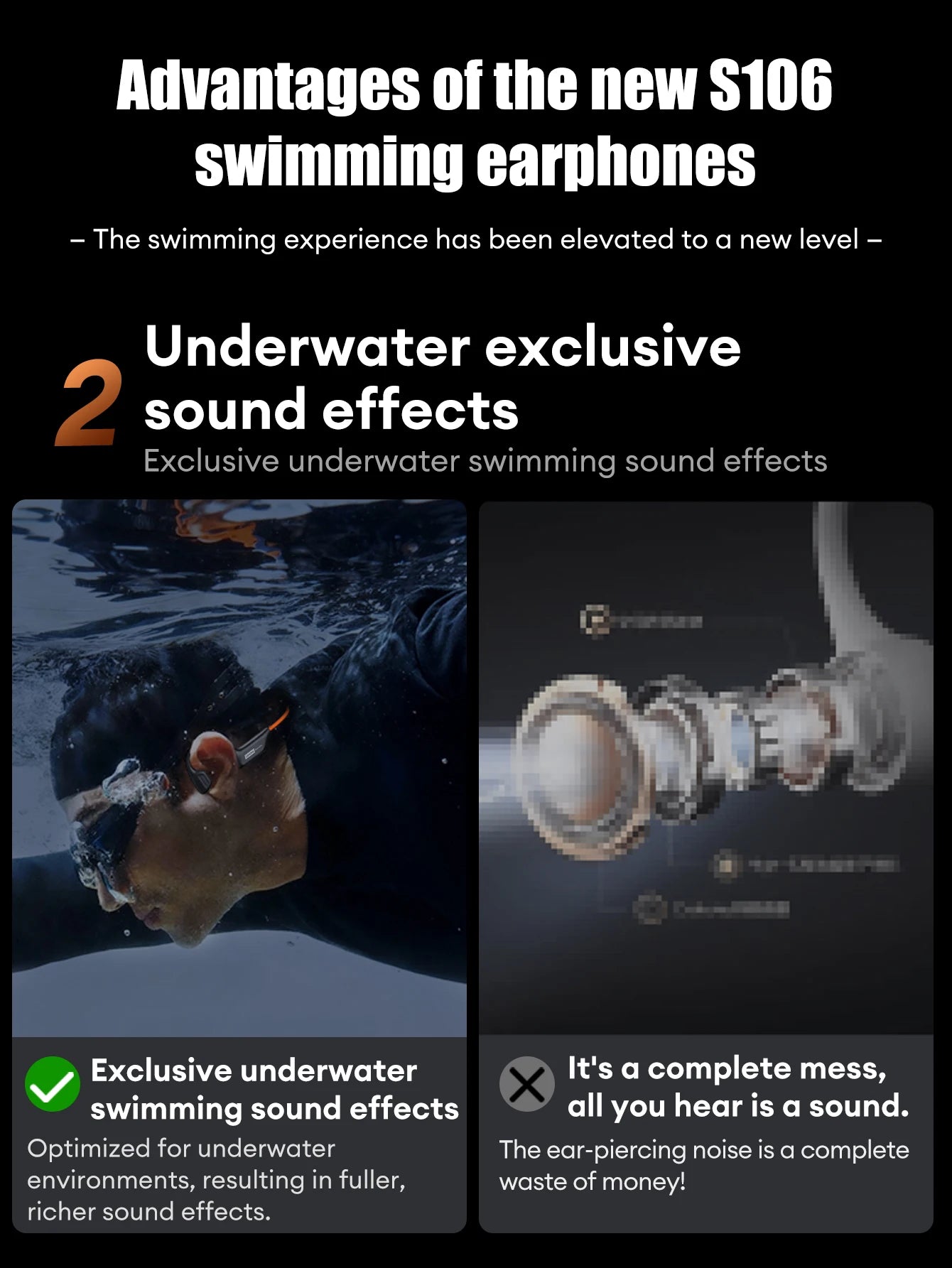Lenovo S106 IPX8 Waterproof Bone Conduction Earphone Bluetooth 6.0 Headphone MP3 Built-in 32GB Memory Wireless Sport Headset Mic