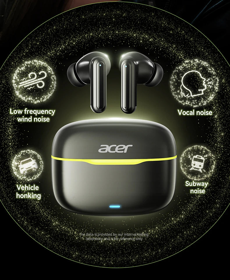Acer In-Ear Wireless Bluetooth Headphones with Anc Active Noise Reduction, Hd Calls, Dolby Surround Sound, Large Battery, Long Battery Life, No Delay for Music and Games, Suitable for Sports, Running, and Fitness Use