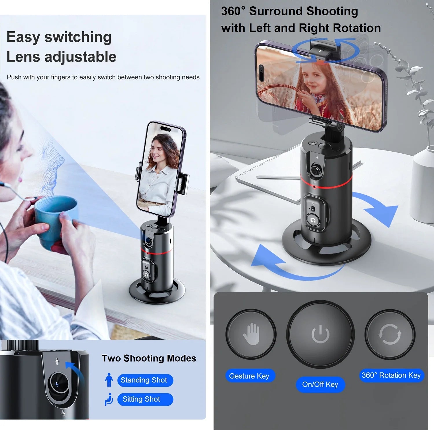 AI Auto Face Tracking Tripod for Smartphones with 360° Rotation