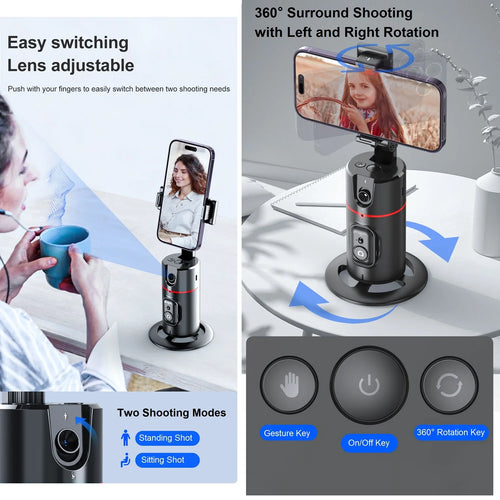 AI Auto Face Tracking Tripod for Smartphones with 360° Rotation