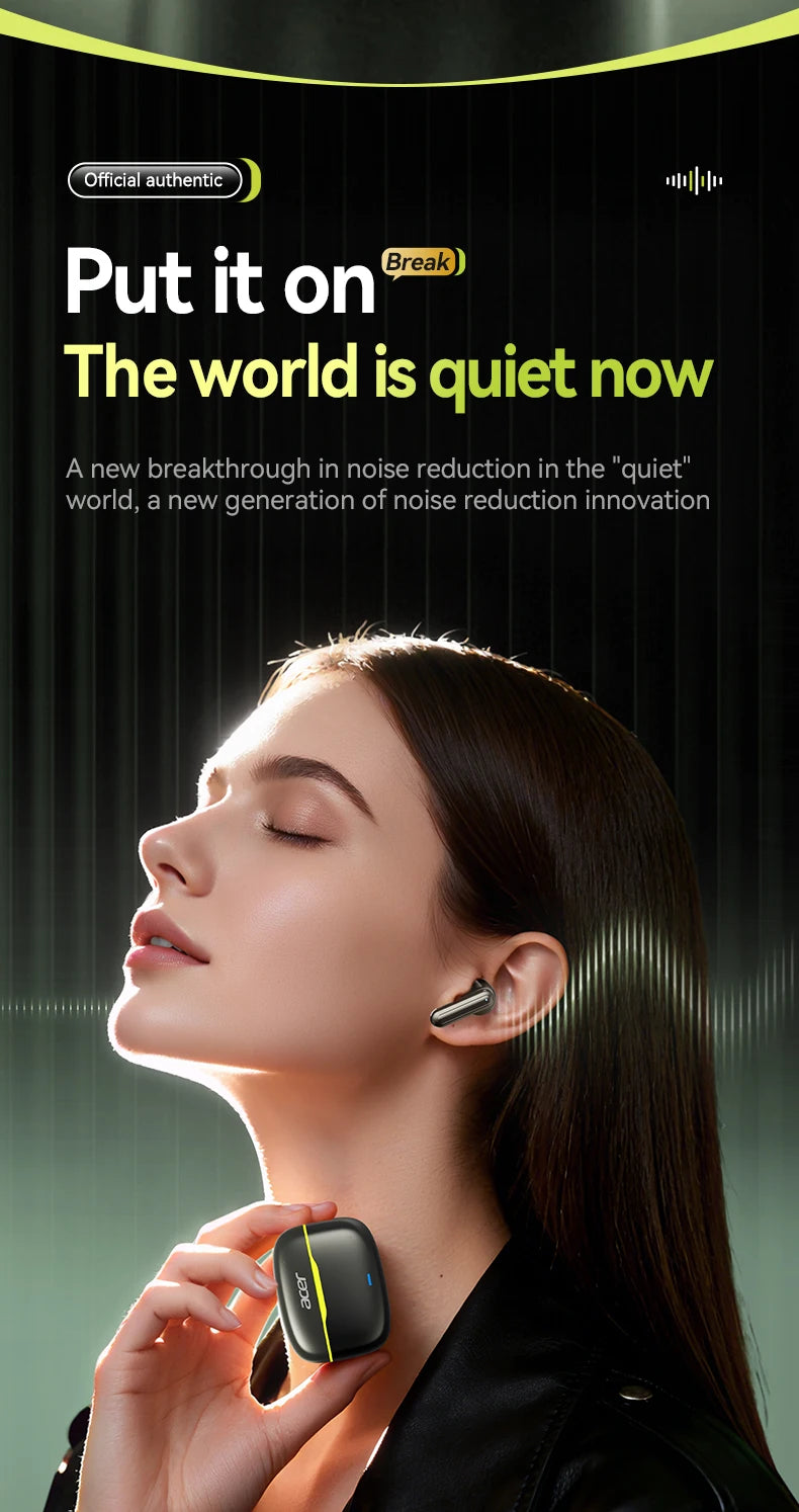 Acer In-Ear Wireless Bluetooth Headphones with Anc Active Noise Reduction, Hd Calls, Dolby Surround Sound, Large Battery, Long Battery Life, No Delay for Music and Games, Suitable for Sports, Running, and Fitness Use