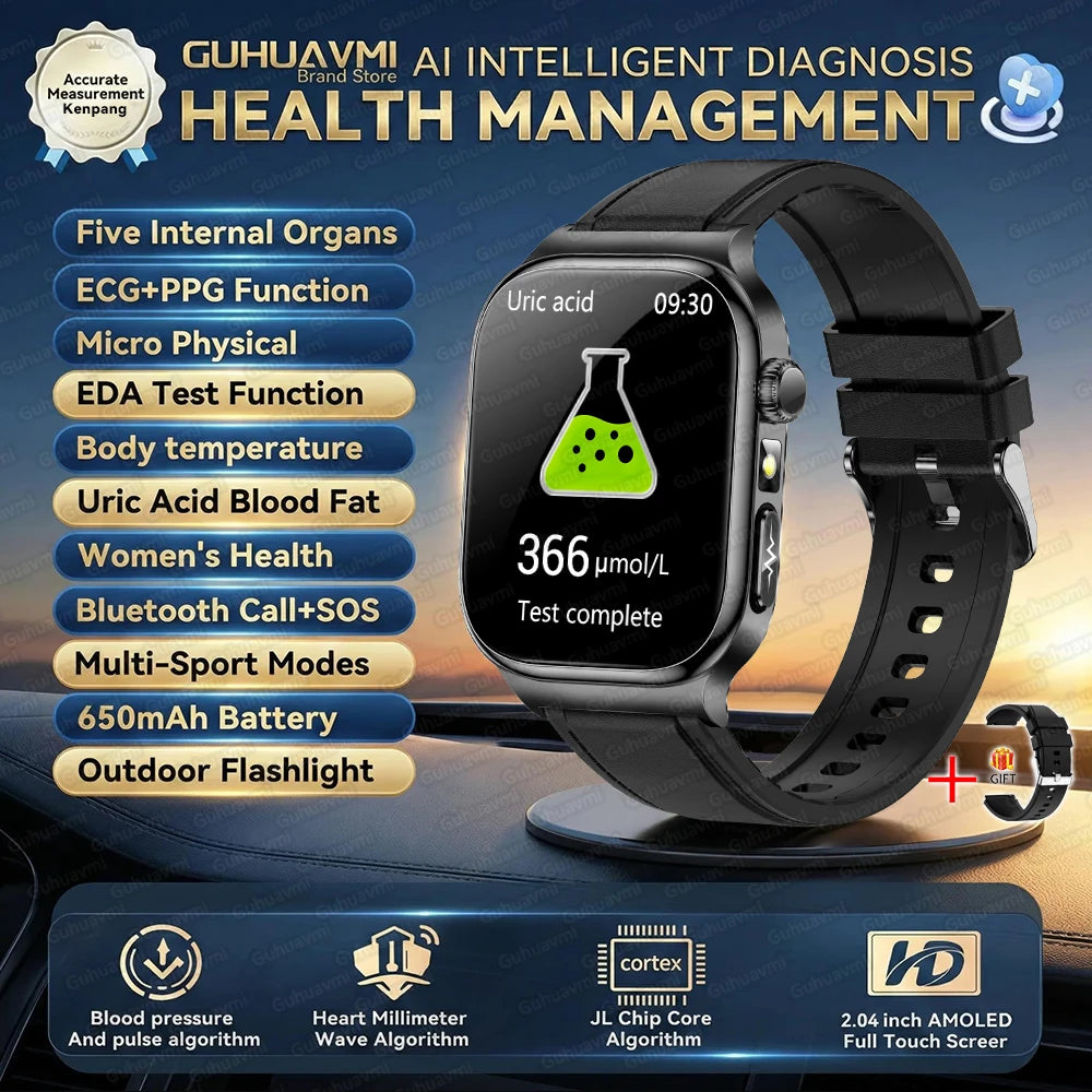 2026New Smart Watch Men Women AI Human Health diagnosis ECG+HRV Blood Pressure Uric acid Blood lipid Bluetooth Call Smartwatch