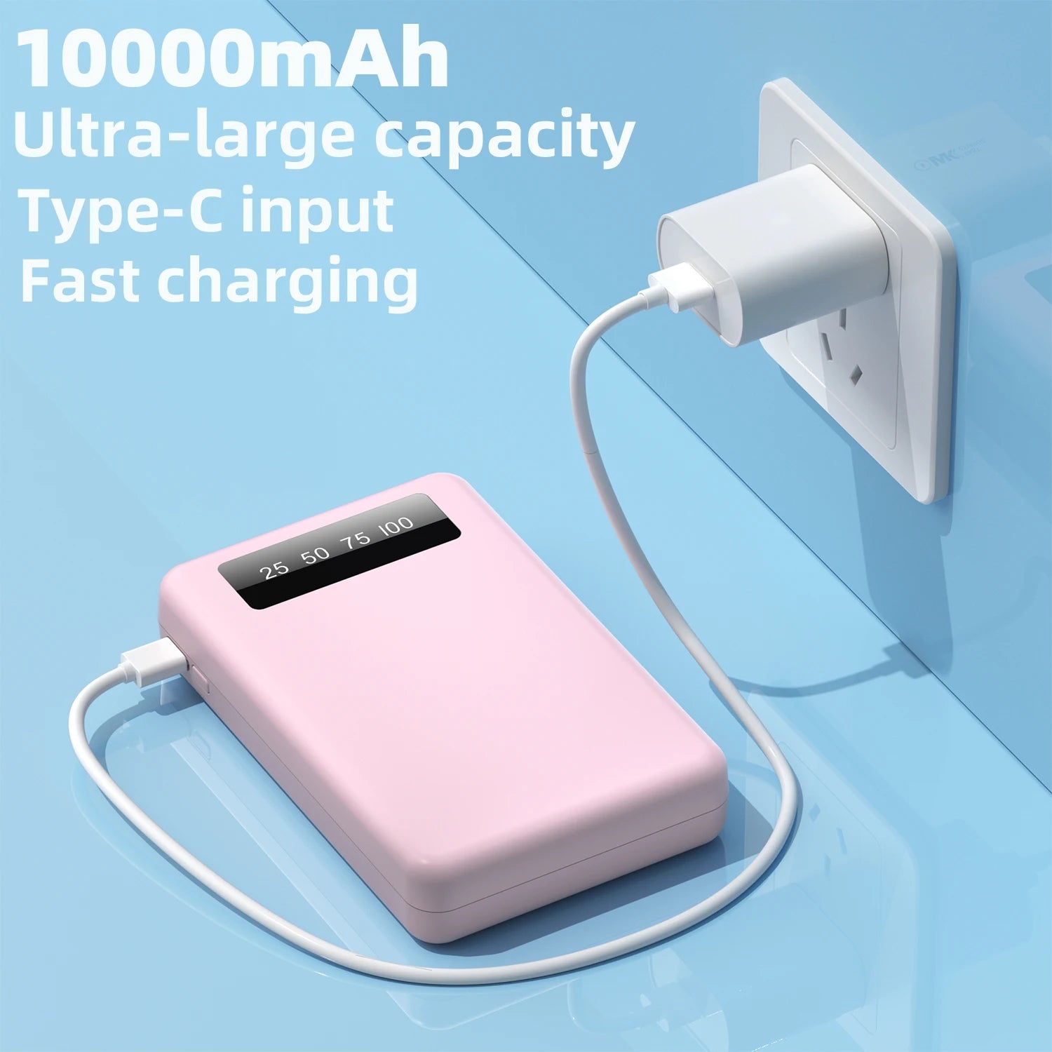 10000Mah Mini Compact Portable Mobile Phone Charger, 4-Usb Output, Built-In Type-C, Micro, for iPhone Cable Charging, Slim and Lightweight Usb-A Battery Pack External Mobile Phone Charger