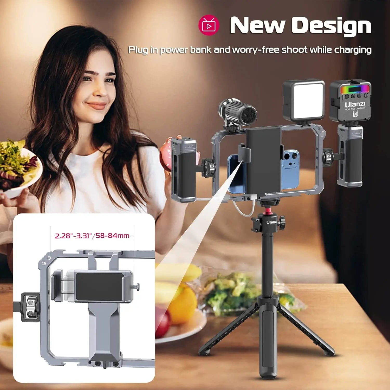 Universal Phone Video Rig Kit with Dual Handles Aluminum Stabilizer Grip for iPhone 16 to 8 plus Cold Shoe Mount