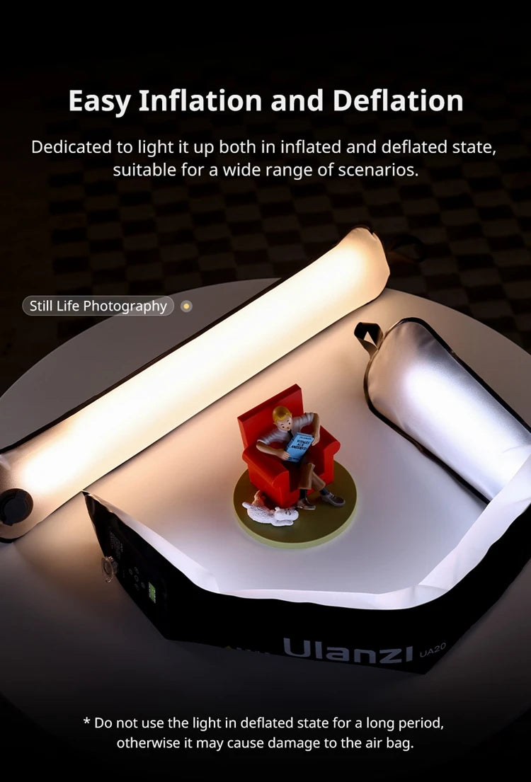Ulanzi UA12 12W Bi-Color Magnetic Portable Air Tube Light 2700K-6500K Waterproof Foldable 18WH Lamp for Live Photography Shooting