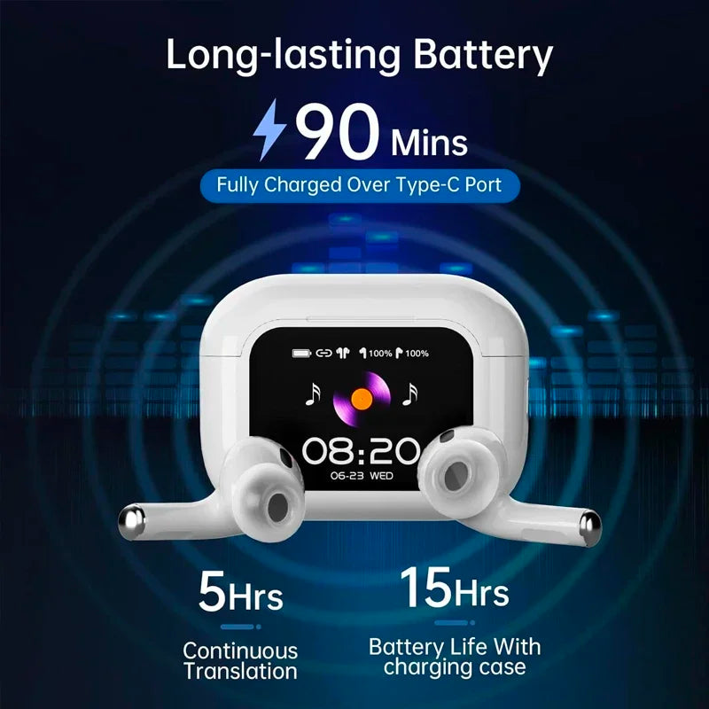 UYUXIO BT 5.4 Wireless Earphone ANC ENC Earbuds with LCD Screen High Sound Quality Headphonew with Noise Cancelling Ear Buds