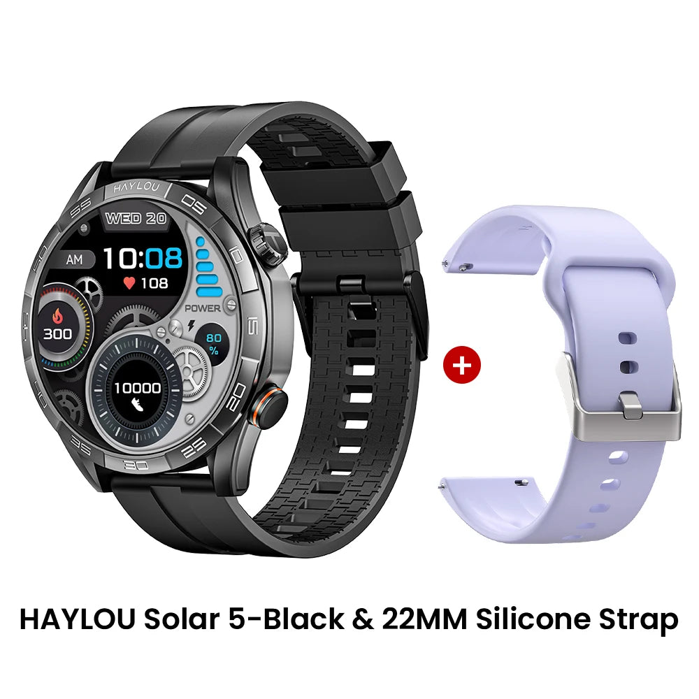 HAYLOU Solar 5 Smartwatch with 1.58'' AMOLED Display 60Hz Refresh Rate 24H Health Monitoring Voice Calling Sports Modes for Men Black/Silver