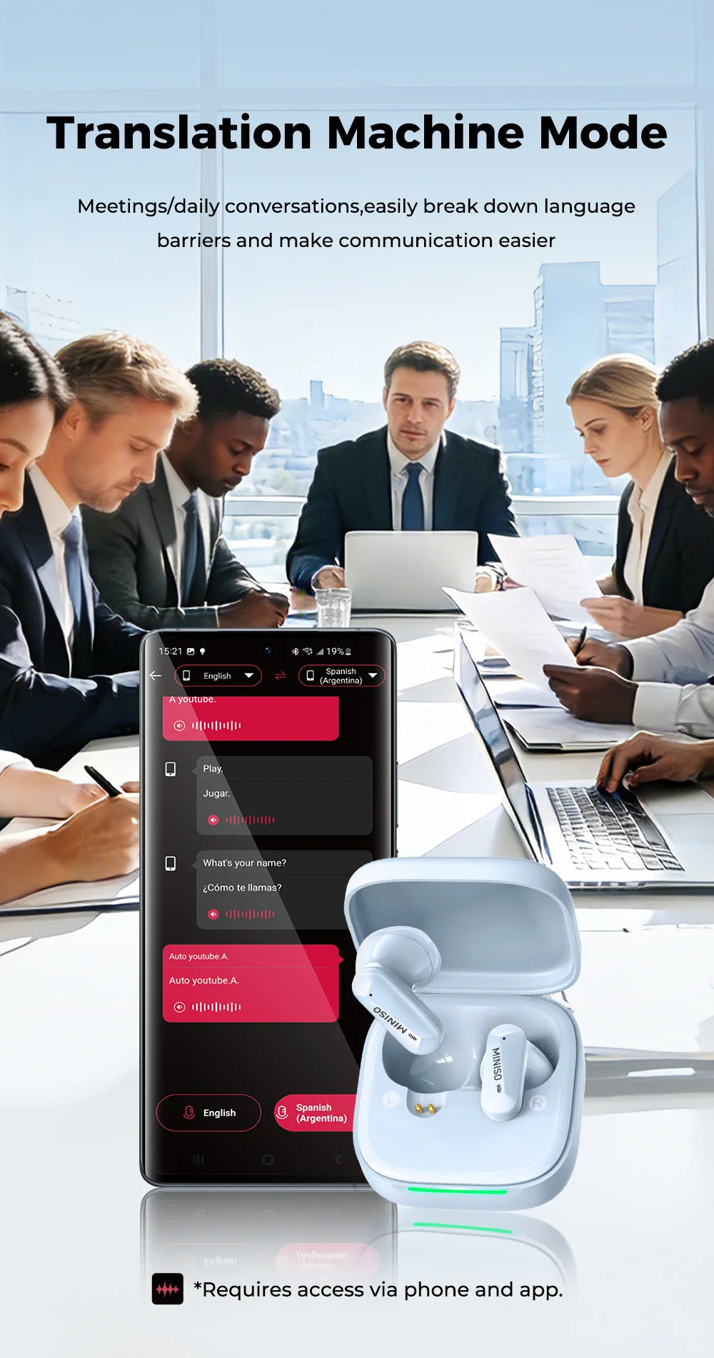 MINISO MS119 Wireless Bluetooth Earphones Ai Translator Headphones Low latency Earbuds 50Hrs Playback More Comfortable to wear