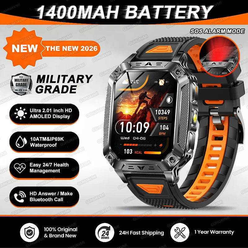 TANK Ultra 2026 1400mAh Military GPS Smart Watch Men 200Day Standby Rugged Tactical Watch 10ATM Diving SOS Satellite Alert Clock